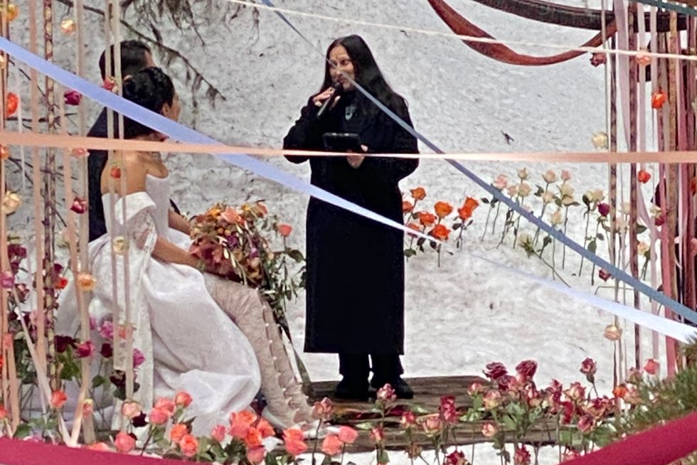 celebrant speaking at winter destination wedding