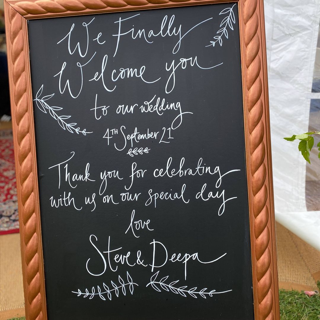 Wedding welcome sign for Deepa and Steve’s multicultural wedding ceremony